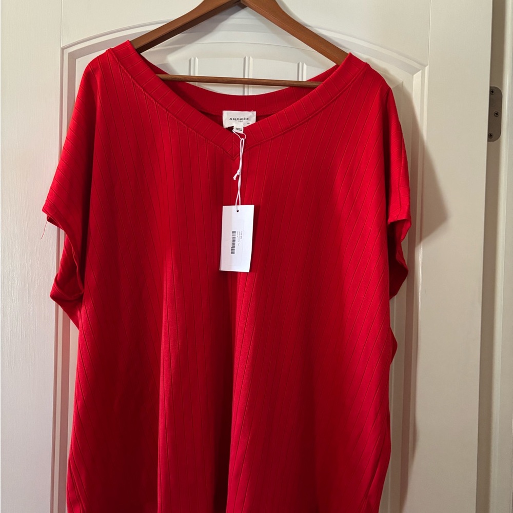 ANDREE BY UNIT Vivid Red Short Sleeve Top 1X